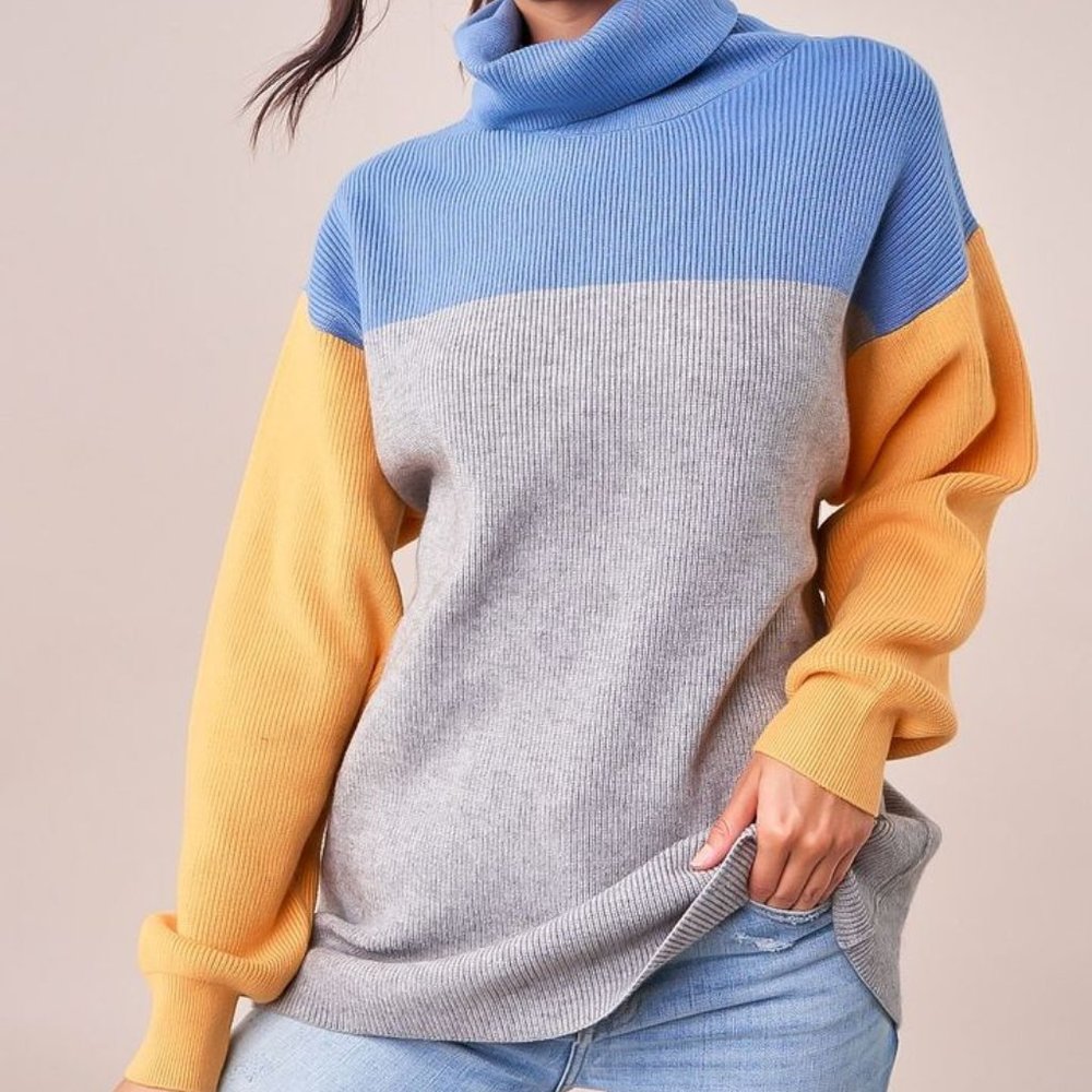 SYDNEY COLOR BLOCK MOCK NECK SWEATER